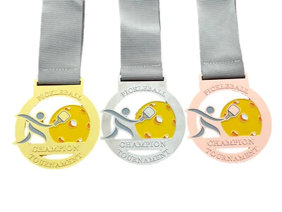 "PICKLEBALL MARKETPLACE" Pickleball Medals, SET OF 3 - Gold, Silver & Bronze - 3" Pickleball Medal Award