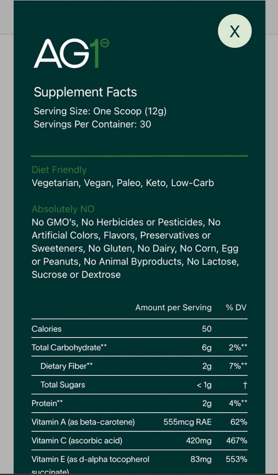 AG1 Athletic Greens Ultimate Daily, Whole Food Sourced Greens