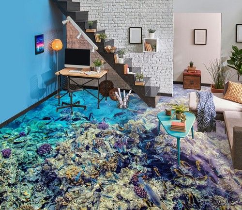 3D Ozean Fisch H3775 Fußboden Wandbild Fototapete Tapete Familie Coco 2024 - Bild 1 von 5