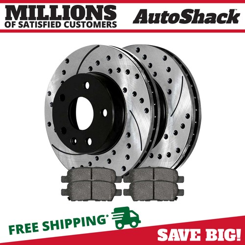 Rear Drilled Slotted Brake Rotors Black & Pads for INFINITI G37 QX50