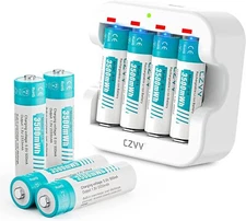 CZVV 8X3500mWh Rechargeable AA Lithium Batteries 1.5V Li-ion AA Battery Charger