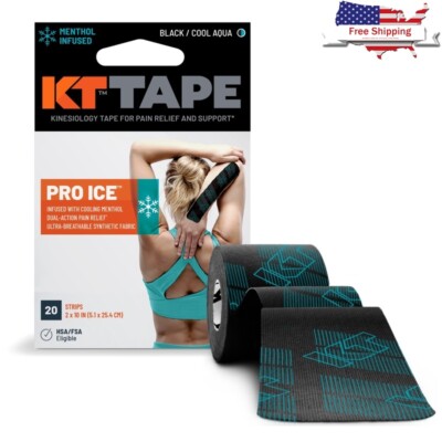 Pro Ice Kinesiology Tape W/ Cooling Menthol Pain Relief Support 20 Strips New