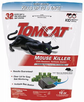 4 PAK Tomcat Tier 3 Refillable Mouse Bait Station; 1 station + 32 - 0.5 oz ba...