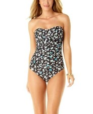 ANNE COLE Women's Twist Front Shirred One Piece Bandeau Swimsuit sz 6 Multi