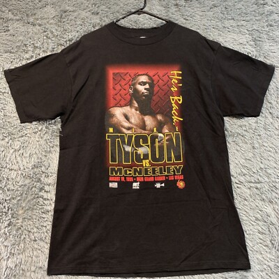 Vintage 1995 Mike Tyson Vs Mcneeley He's Back T Shirt Black Size XL Tultex