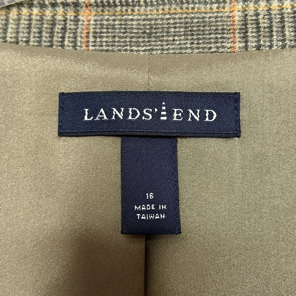 Blazer Lands End Mujer 16 Verde Beige Lana Cachemira Cuadros Tweed Clásico Atemporal Foto 2 de 4