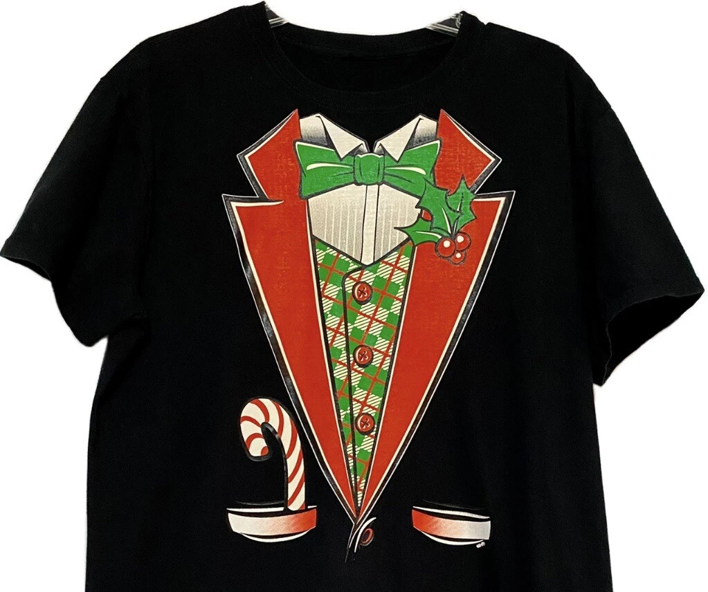 NEW mens tuxedo tshirt size M Black Holiday Christmas party short sleeve shirt - product detail image 1