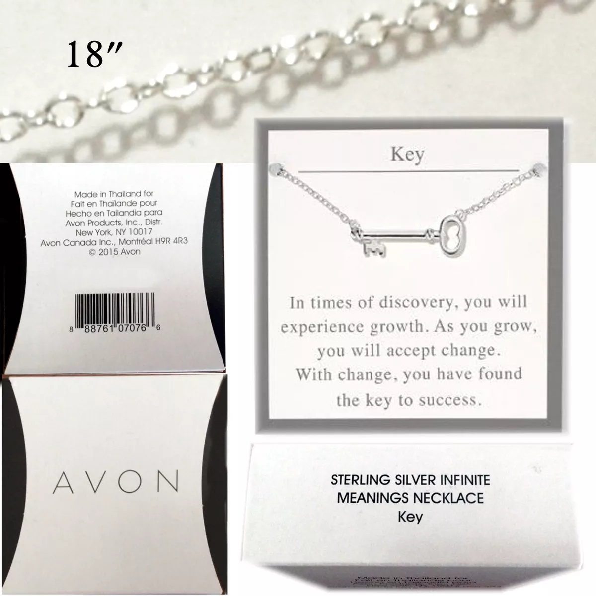 KEY Necklace - Sterling Silver - Infinite Meaning Collection 18' chain NIB  Avon