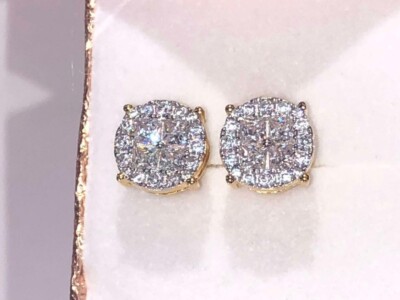 2Ct Lab Created Diamond Round Halo Stud Earrings 14K Yellow Gold Silver Plated