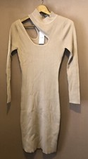 Women’s Midi Knit Dress Size M Brown Cold Shoulder Sweater Dress S1D24