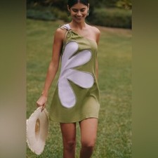 NWT Size S - Farm Rio One-Shoulder Linen Flower Mini Dress (NWT US$175)