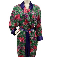 VTG Victoria's Secret Gold Label Robe M/L Floral Belted Green Pink Purple