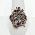 Large Vintage Organic Sterling Silver Natural Orange Garnet Ring 925 Size 10