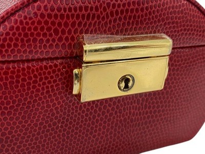 Wolf Designs Red Pebbled Travel Jewelry Box Case Mirror Tray Gold