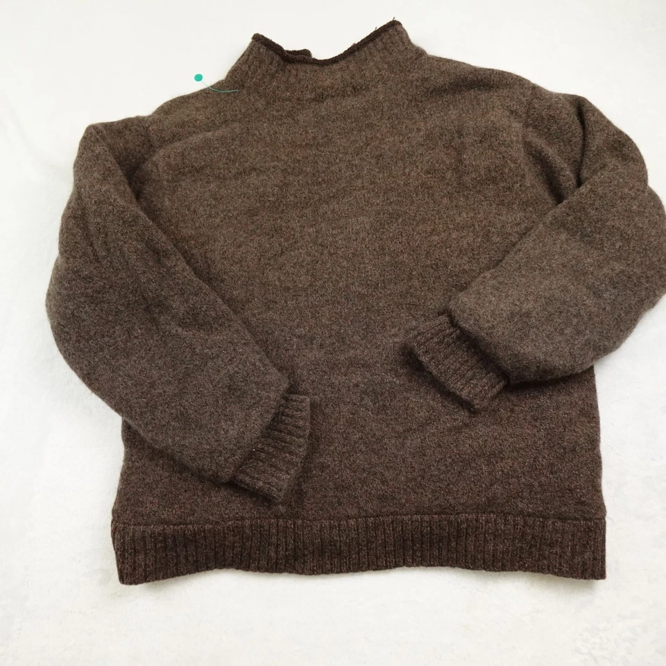 LL Bean Sweater Mens Extra Large Brown Lambswool Half Zip Pullover Warm Knit - Image 3 of 4