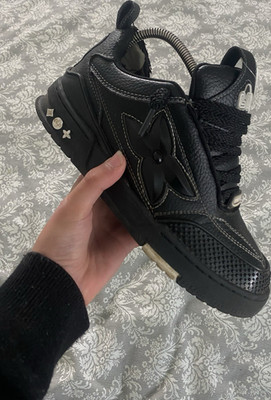 Louis Vuitton LV Trainer Sneaker Herren Schwarz Leder EU 38 Low Top Komfort