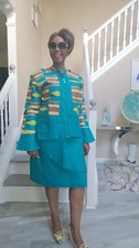 African woman dashiki Suit long sleeves With Zipper and skirt. Size 08,10,12