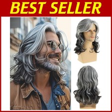 Grey Long Wavy Men's Cosplay Wig