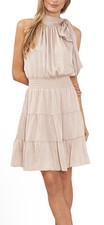 CeCe Women's Halter Bow Neck Tiered Sleeveless A-Line Dress Champagne Sz L NWT
