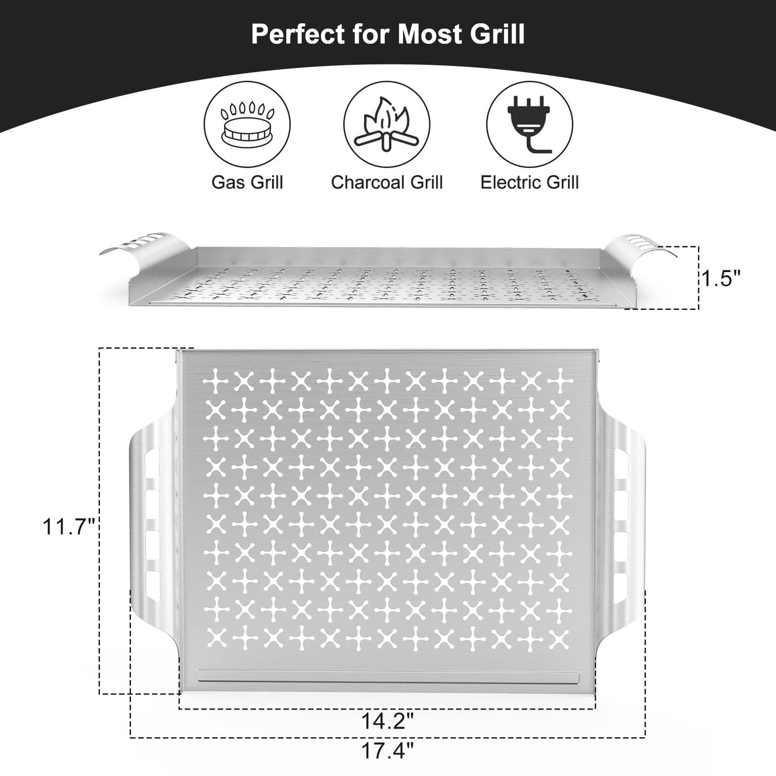 Stainless Steel Grill Basket for Outdoor/Indoor Grill and Smoker, BBQ Grill A...