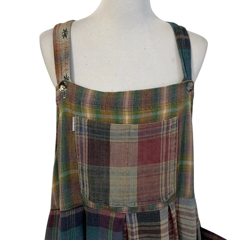 Vintage Citron Santa Monica Plaid Flannel Maxi Dress Overall Patchwork Sz 2 M/L - Image 3 of 4