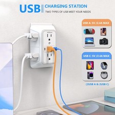 Outlet Extender Surge Protector - 6 Outlet Splitter with 4 USB Ports 2 USB C ,