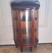 Curved Brown Wood  Glass Curio Cabinet Glass Door, Freestanding, 2 Shelves 22in