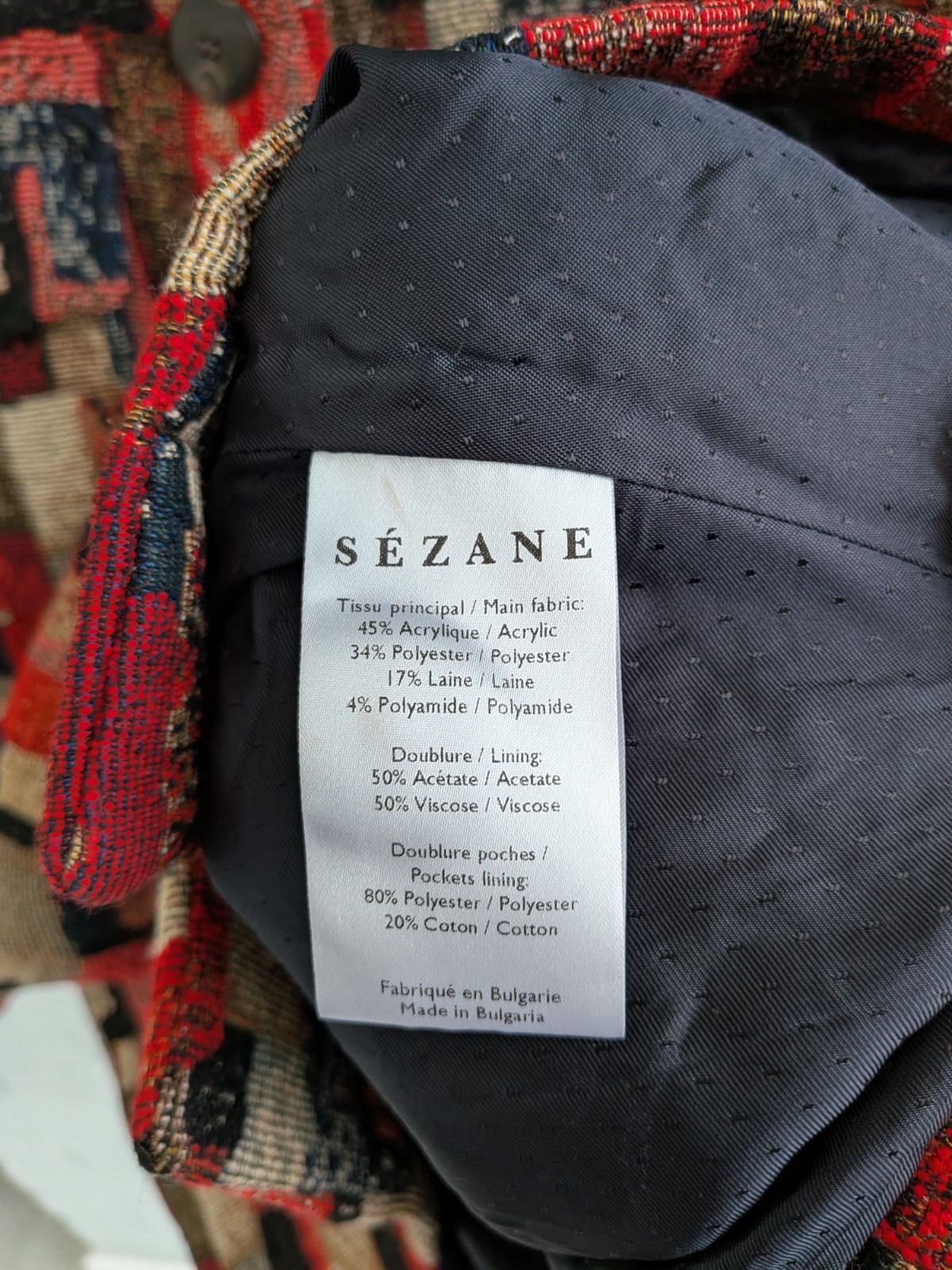 Sezane red patchwork button up jacket size 36 UK … - image 6