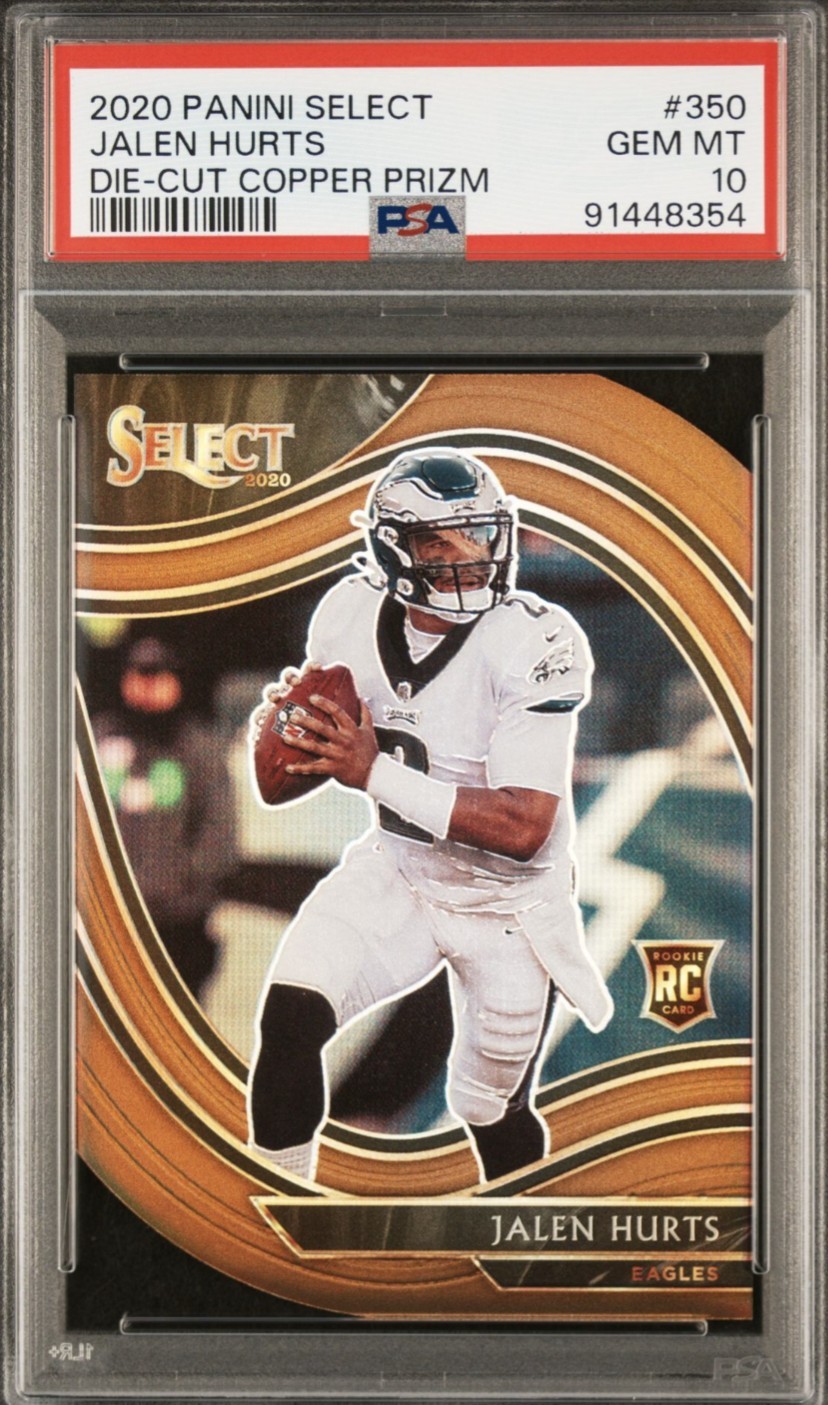 Jalen Hurts 🏈 2020 Select Field Level Die-Cut Copper Prizm /355 RC 🏈 PSA 10