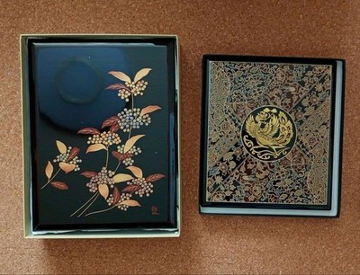 Japanese writing box 2piece set of Aizu lacquer inkstone box text box   Tamesura