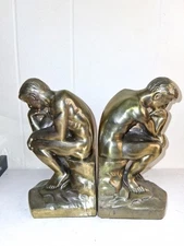 VTG Park Sherman's The Thinker Cast Metal Brass/Bronze Bookends C 1928