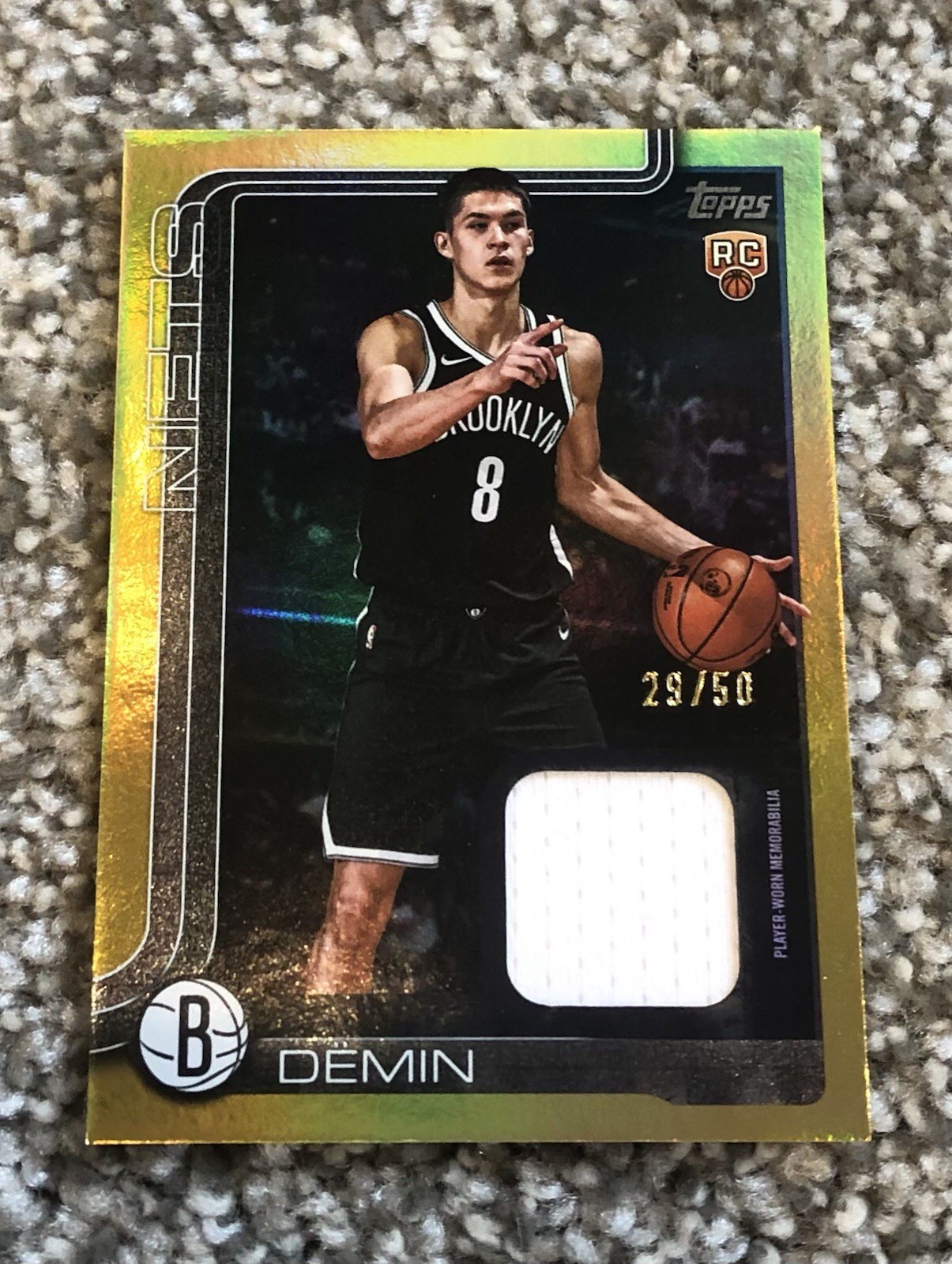 2025-26 Topps NBA Egor Demin GOLD Holo Foil Relic 29/50 Rookie RC NETS #208