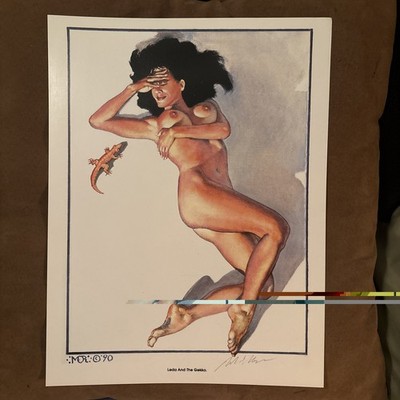 Signed Mark E Rogers (Samurai Cat)  Leda And The Gelko  color print 1988 VF+