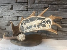 Geschnitztes  ABWURFSTANGE Damhirsch Fische Deko NEU!