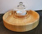 Vintage Cheese/Cracker Tray...Solid Wood With Glass Dome and Condiment Bowl 12"  — photo 3