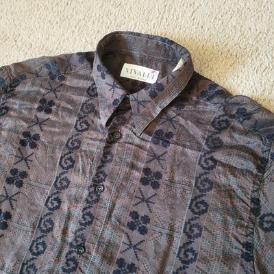 Vintage 90s Vivaldi 666 Rayon Acetate Longsleeve Shirt Mens M/L Brown Clubware