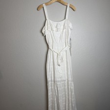 NWT June & Hudson White Tiered Ruffle Maxi Dress Size1 S Boho Sundress Tie Waist