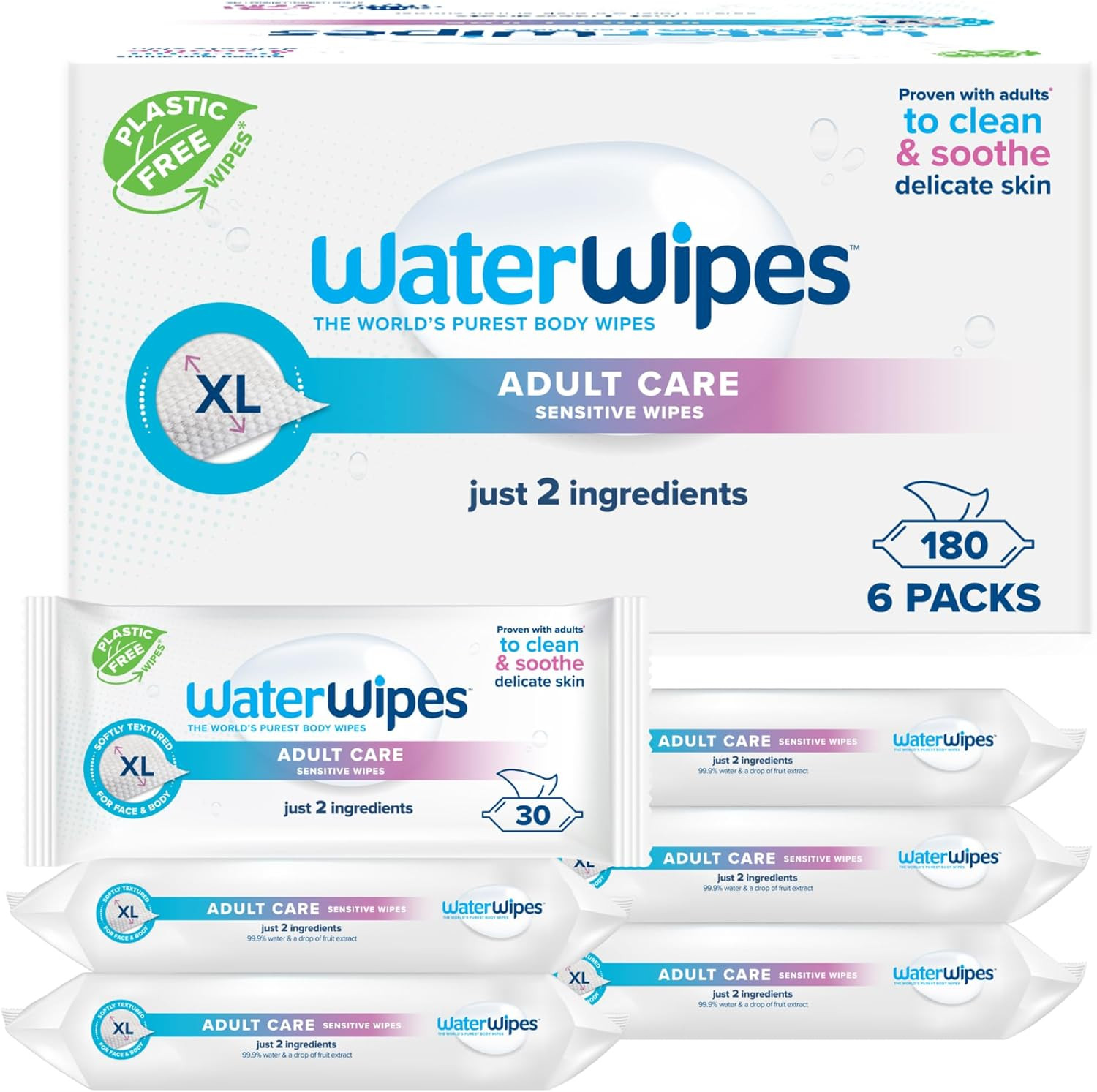 Adult Care Sensitive Wipes, 180 Wipes (6 Packs), Extra Large, Water-Based Wet Wi — image 8