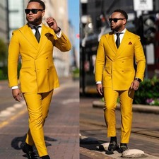 Men Suit Slim Fit Double Breasted Wedding Prom Groom Tuxedos Peak Lapel Business