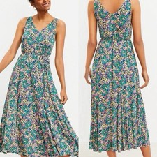 Loft Colorful Floral V Neck Midi Dress w Tie Waist Sz XXSP