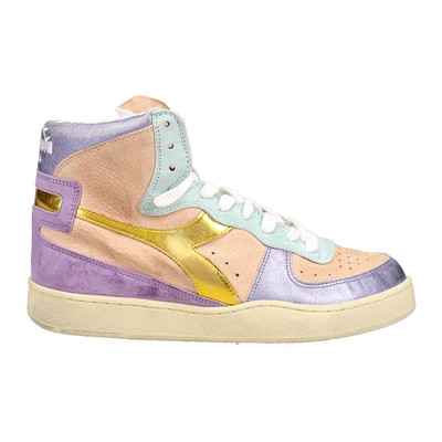 Diadora Mi Basket Low Metal Pigskin Used Lace Up  Womens Blue, Pink, Purple Snea
