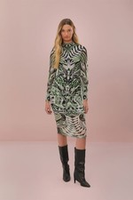 NWOT Farm Rio Lace Nature Tulle Midi Dress Long Sleeves Size S Multicolor