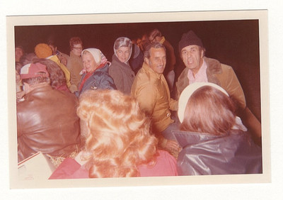 Mid-1970s Color Photo Lively Party Crowd Fur Coats Hats Vintage Snapshot C2175