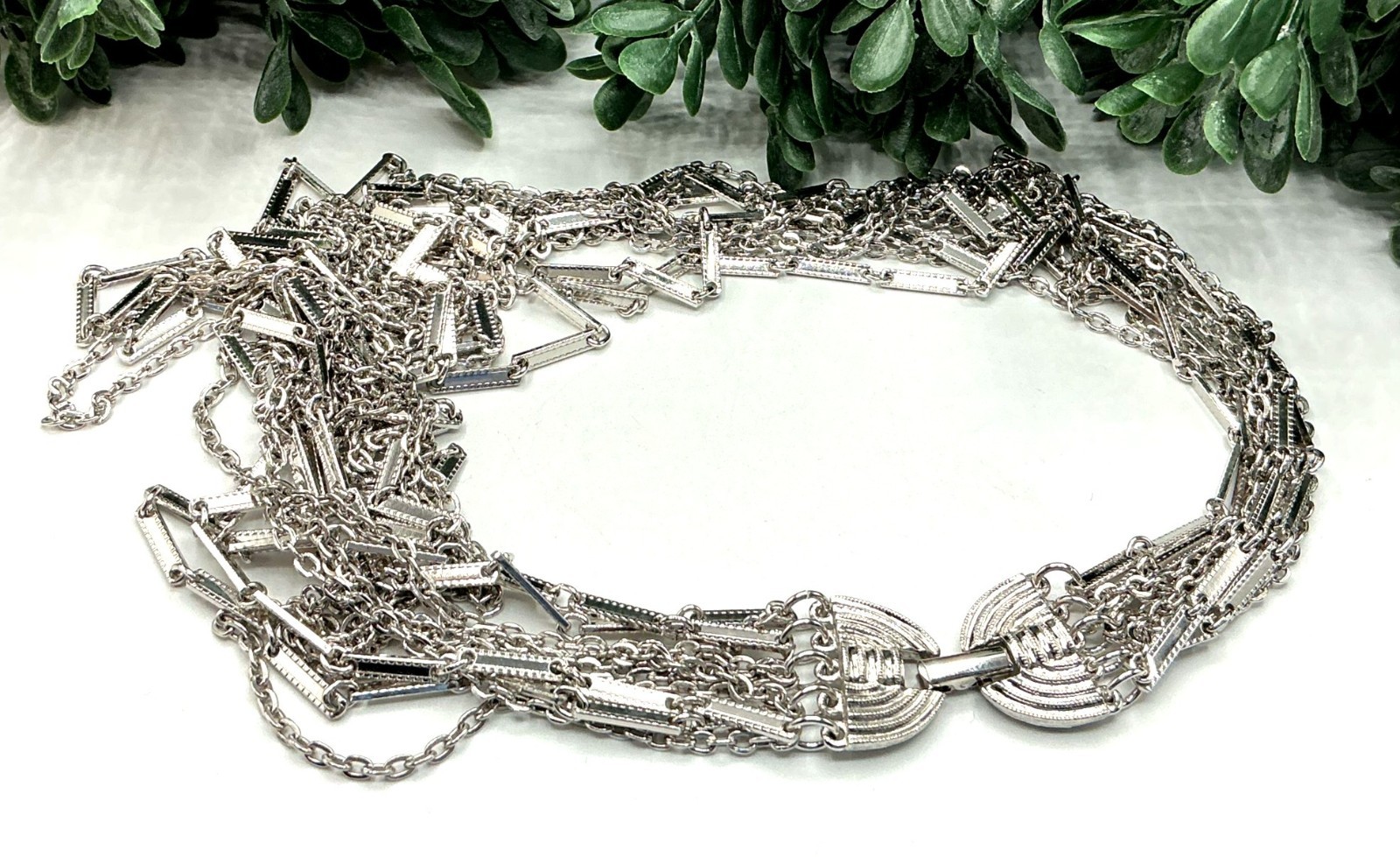 Silver Multi-Strand Layered Statement Necklace Wi… - image 5