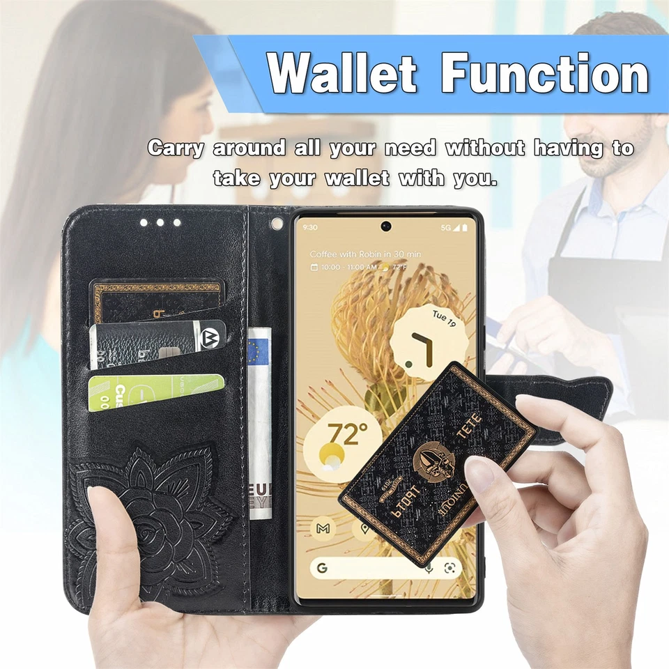 For Google Pixel 9A/9 Pro XL/8A/7 Pro/6 Flip Wallet PU Leather Butterfly Case - Image 4 of 4