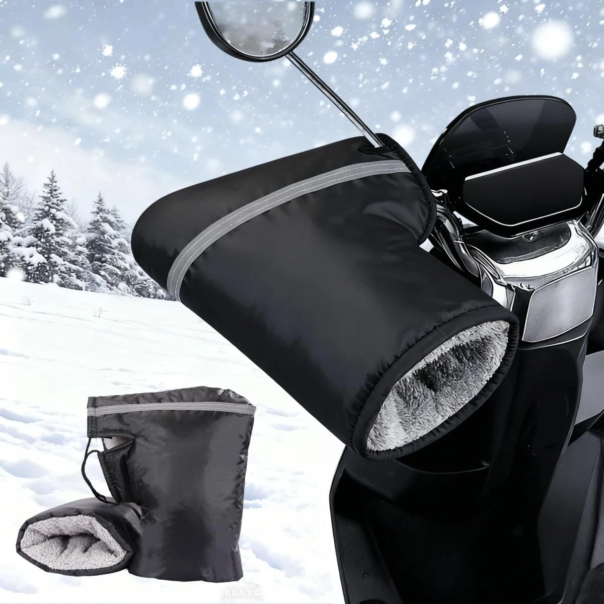 Winter Motorcycle Plush Handlebar Muffs Warm Fleece Windproof One Size, Black