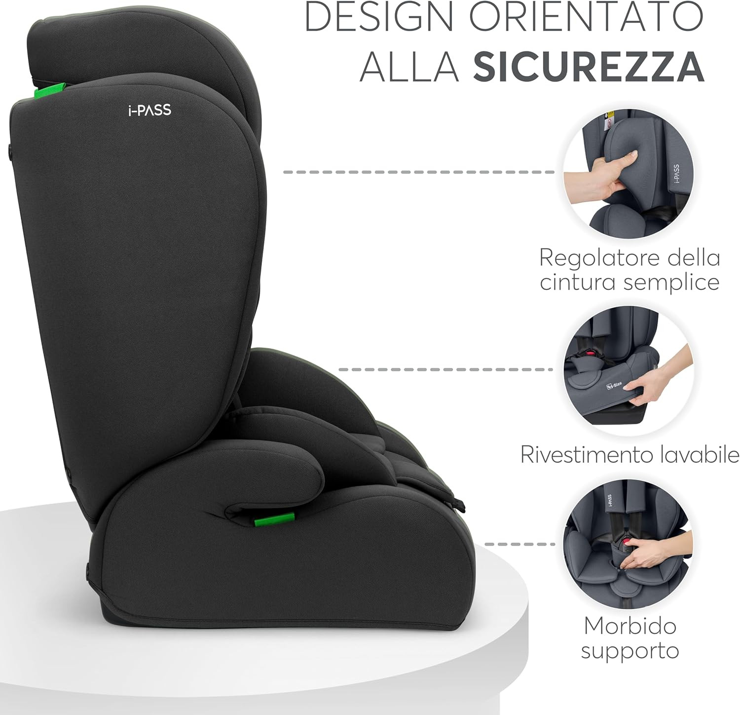 Kikkaboo I-Pass Seggiolino Auto 9-36 Kg Senza ISOFIX, Gruppo 1 2 3 per Bambini D foto 5