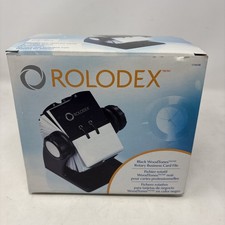 Rolodex Rotary Business Card File Black Woodtones New with 200 Cards