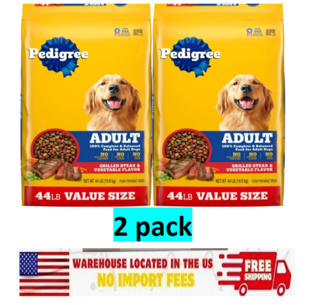 (2pack) Pedigree Complete Nutrition Grilled Steak & Vegetable Dog Food, 44 lb