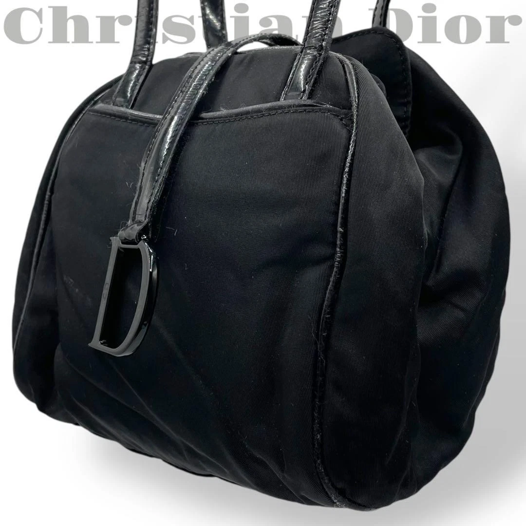 Rare sac à main Dior nylon émail noir bandoulière élégant vintage OCCASION F/S